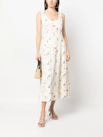 Floral-Print Linen Dress