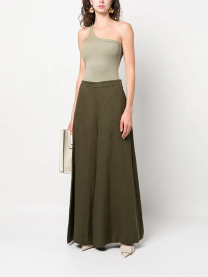 Linen Palazzo Flat-Front Trousers