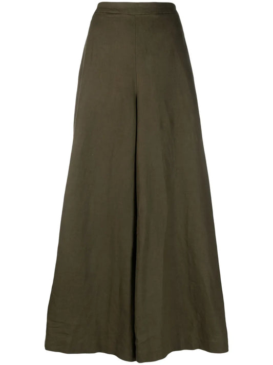Linen Palazzo Flat-Front Trousers