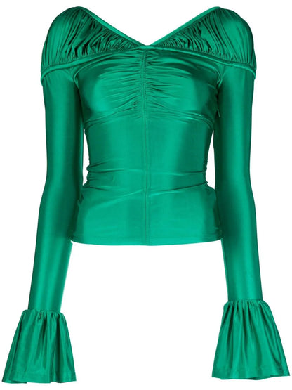 Flounce-Sleeved Draped Top