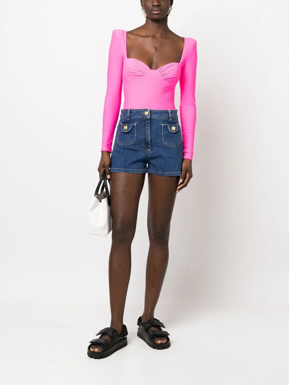 Bear Button Denim Shorts
