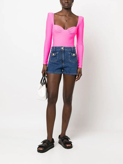Bear Button Denim Shorts