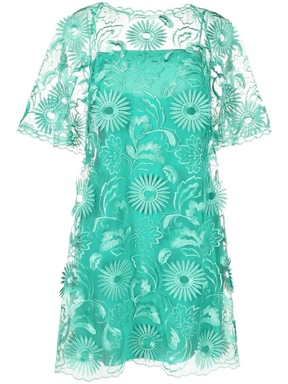 Floral-Embroidered Mini Dress