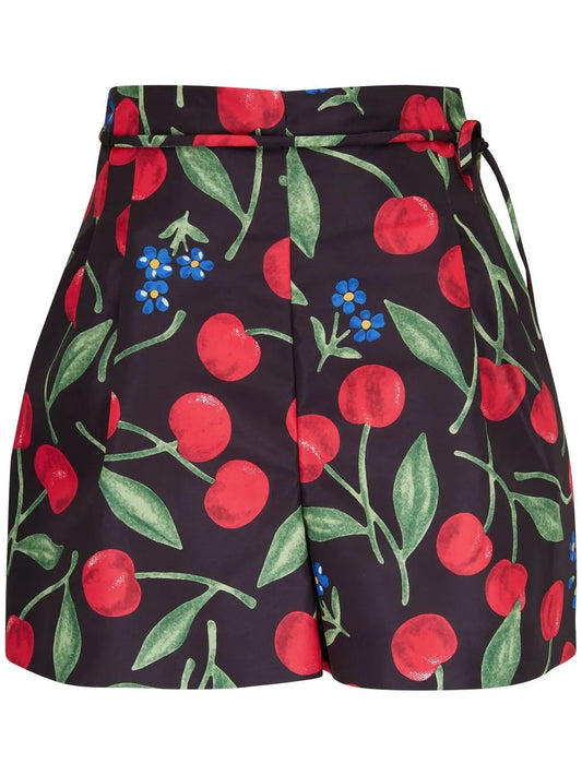 Cherry-Print Tie-Waist Shorts