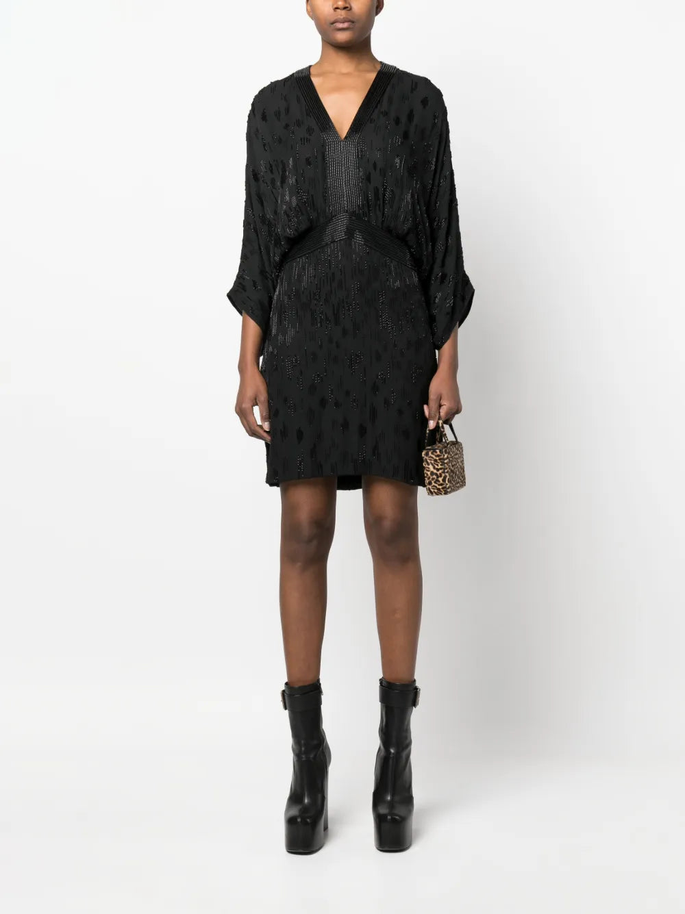 Bead-Embellished Short Silk Dress