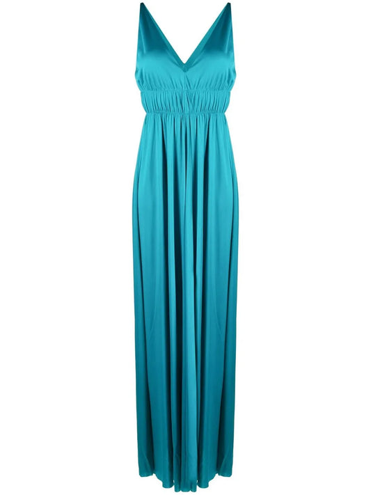 V-Neck Pleated Maxi Dress