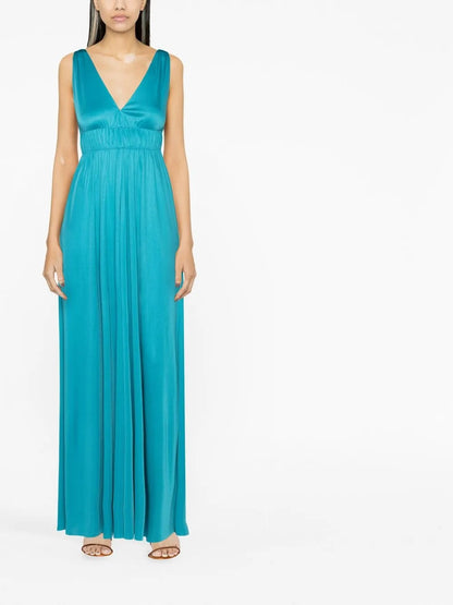 V-Neck Pleated Maxi Dress