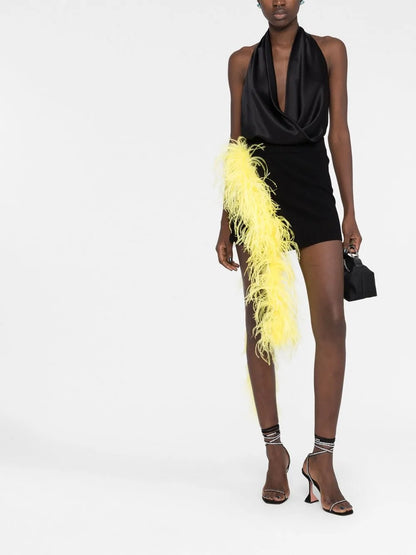 Feather-Embellished Mini Skirt
