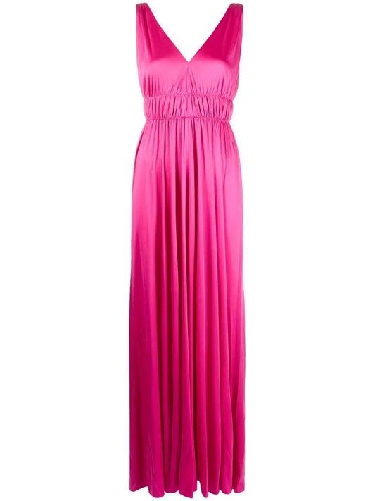 V-Neck Pleated Maxi Dress