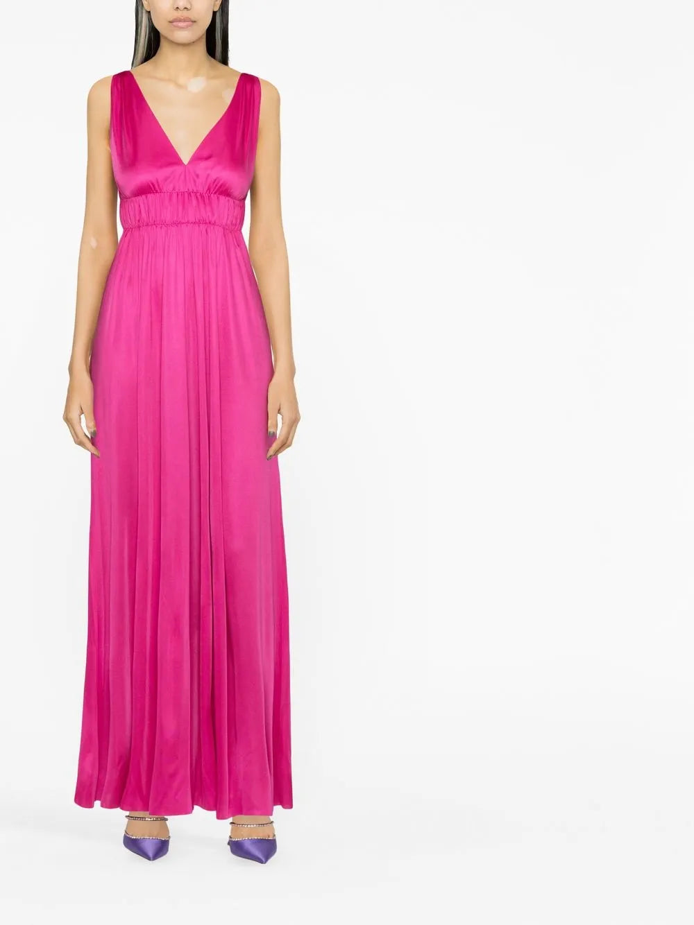 V-Neck Pleated Maxi Dress