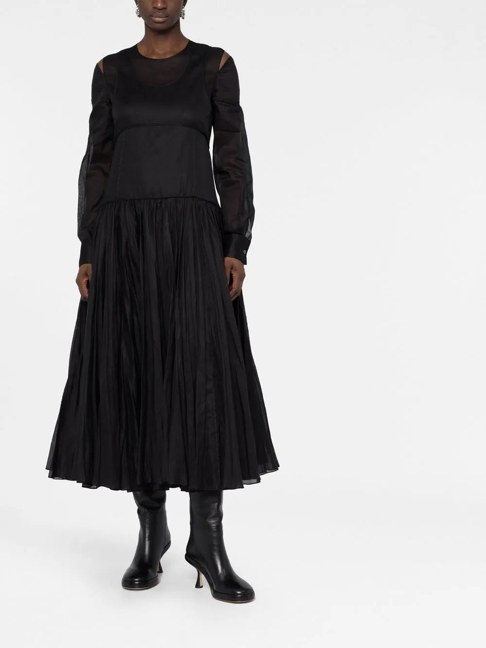 Pleat-Detail Midi Dress