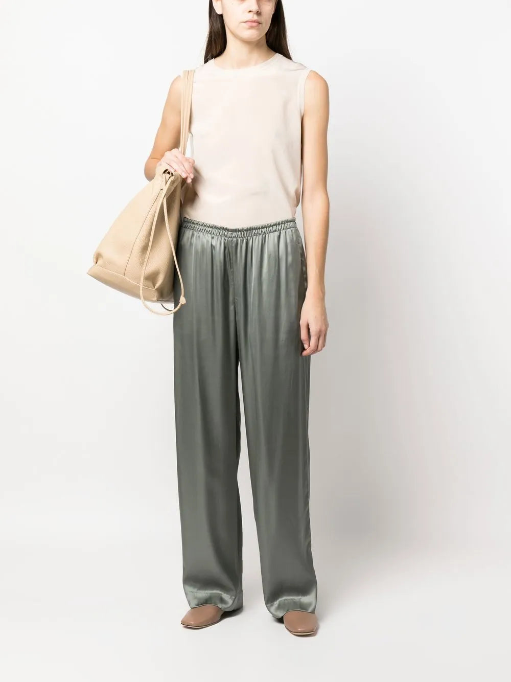 Satin-Finish Straight Trousers