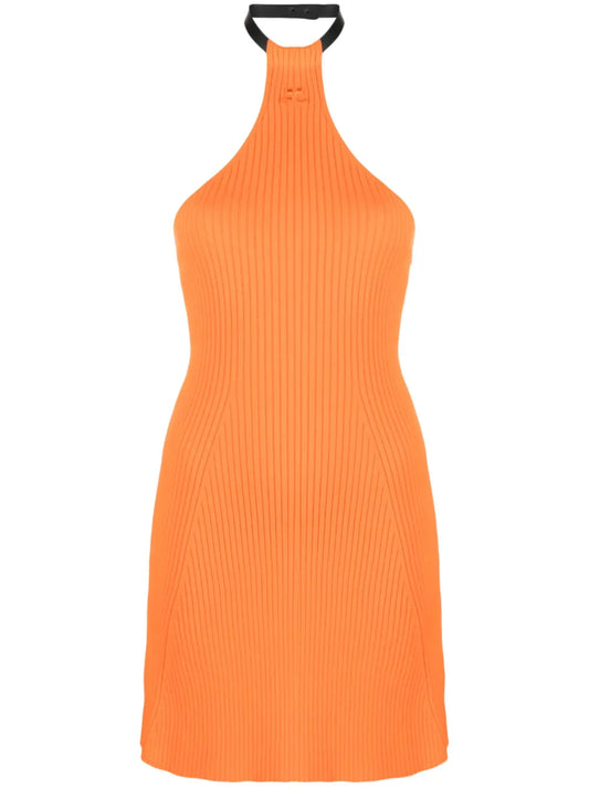 Halterneck Ribbed-Knit Minidress
