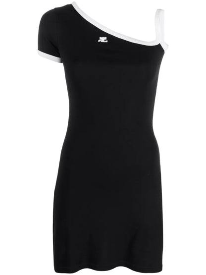 Embroidered-Logo Asymmetric Short Dress