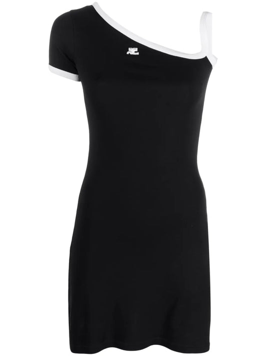 Embroidered-Logo Asymmetric Short Dress