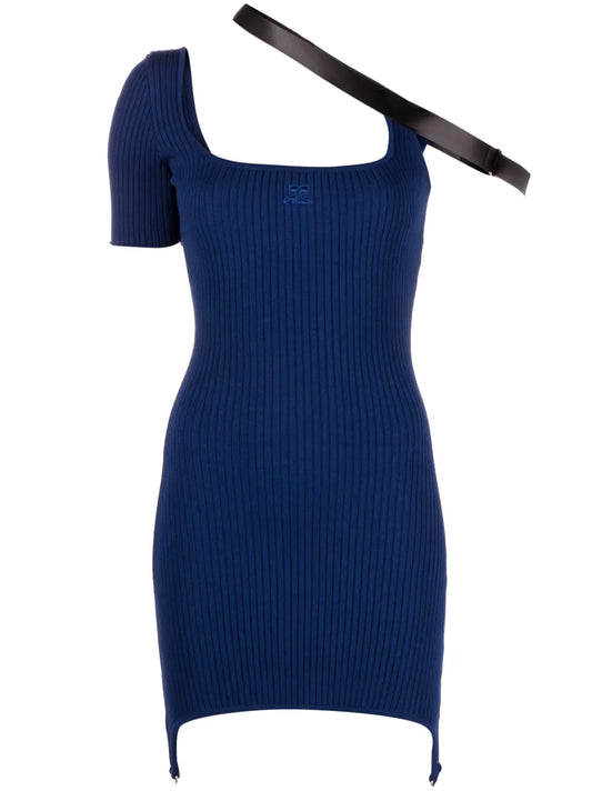Strap-Detail Asymmetric Mini Dress
