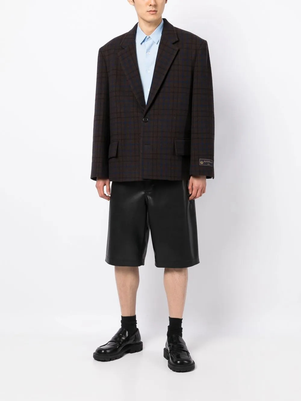Grid-Pattern Single-Breasted Blazer