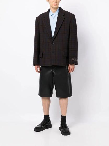 Grid-Pattern Single-Breasted Blazer