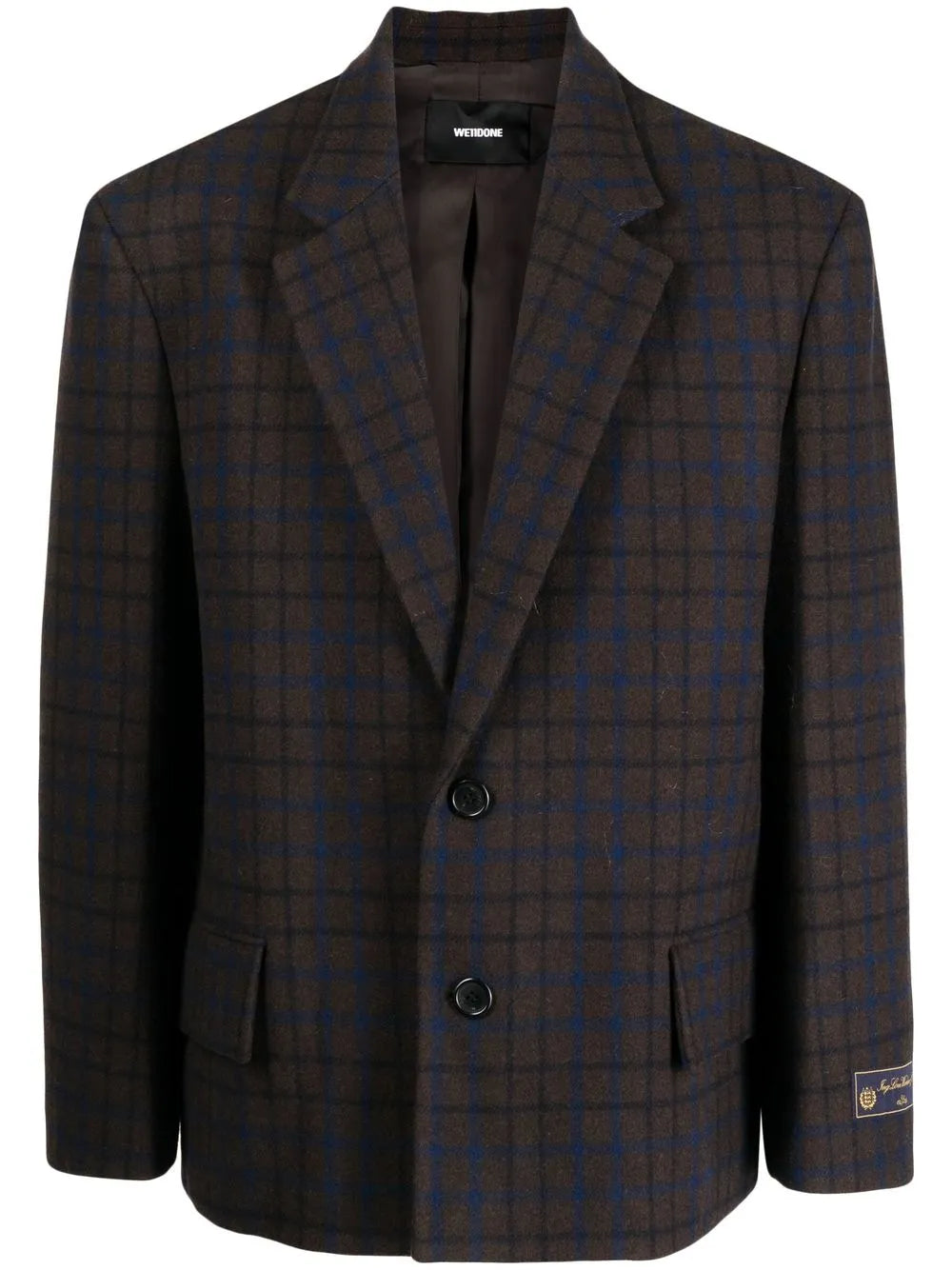 Grid-Pattern Single-Breasted Blazer