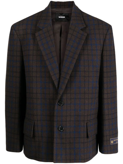 Grid-Pattern Single-Breasted Blazer