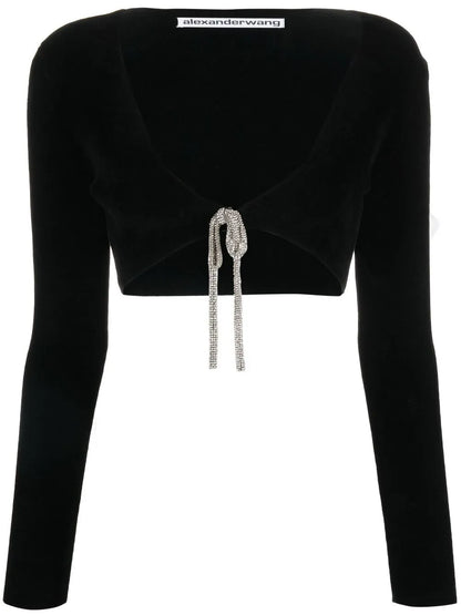 Crystal-Embellished Cropped Cardigan
