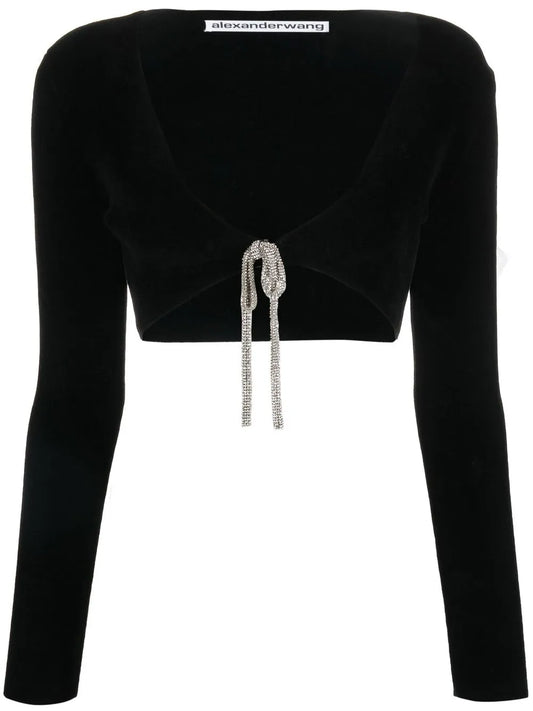 Crystal-Embellished Cropped Cardigan