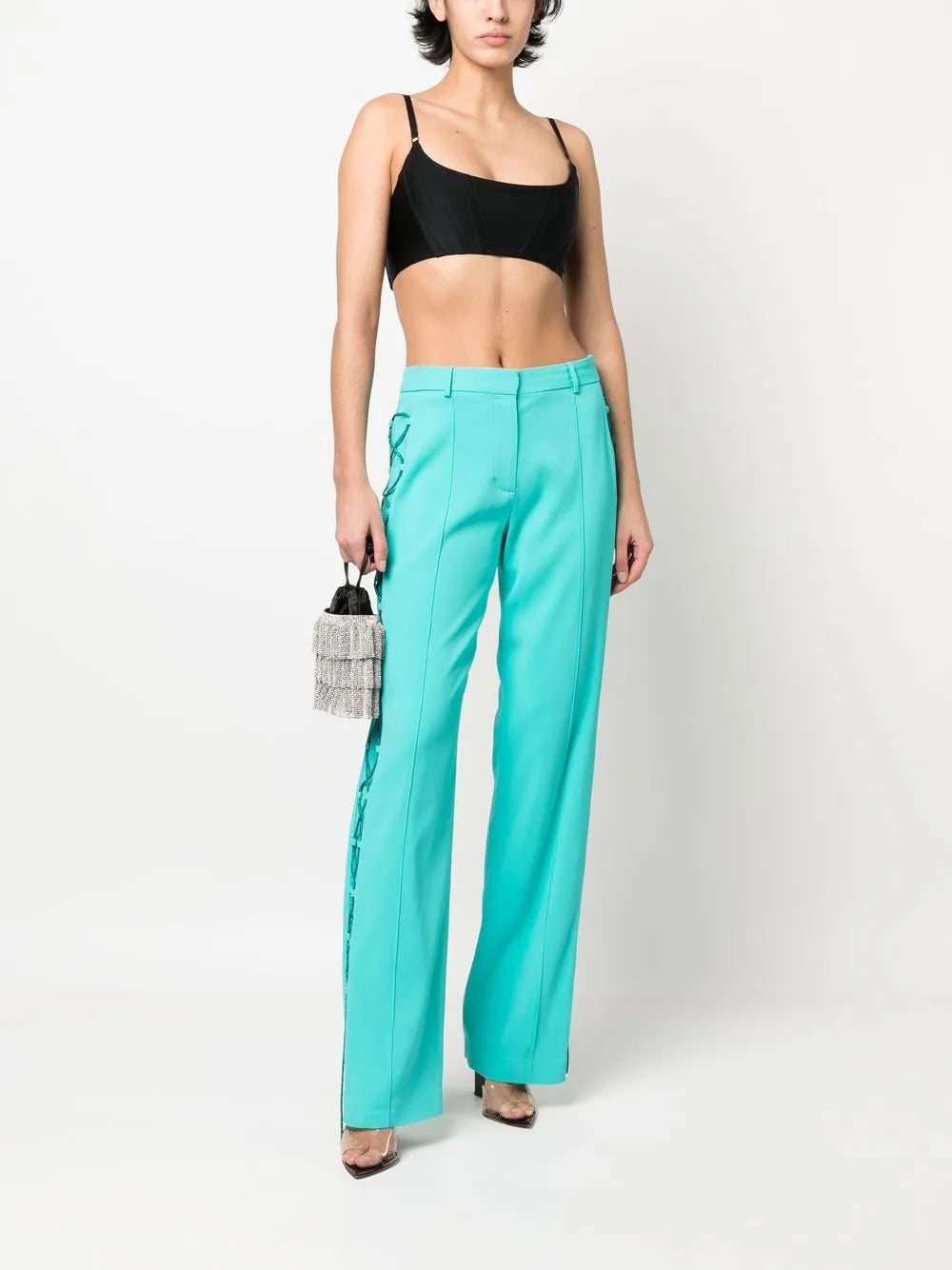 Lace-Up Detail Straight-Leg Trousers