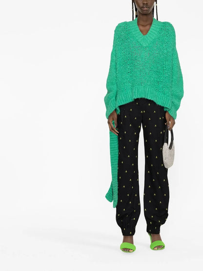 Open-Knit V-Neck Jumper