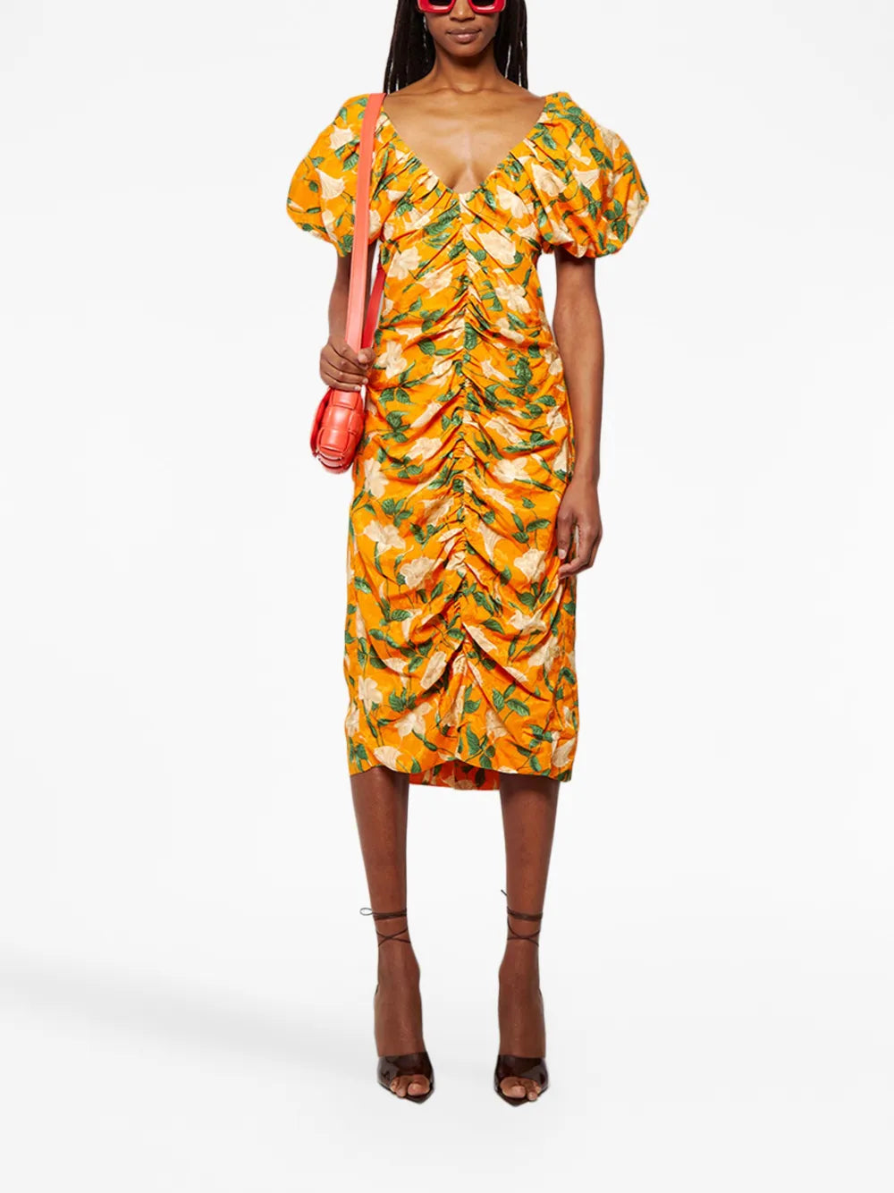 Floral-Print Ruched Dress