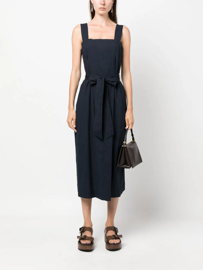 Belted Square-Neck Midi Dress