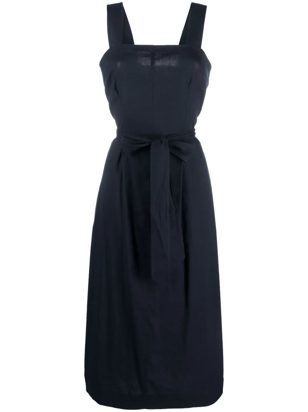 Belted Square-Neck Midi Dress