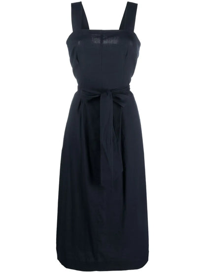 Belted Square-Neck Midi Dress