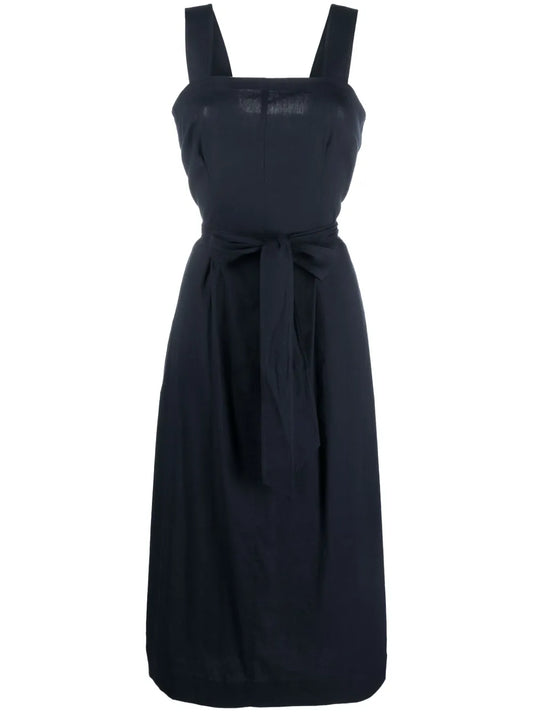 Belted Square-Neck Midi Dress