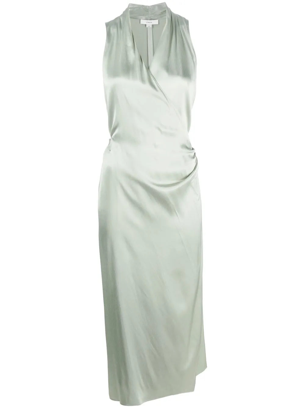 Satin-Finish V-Neck Wrap Dress
