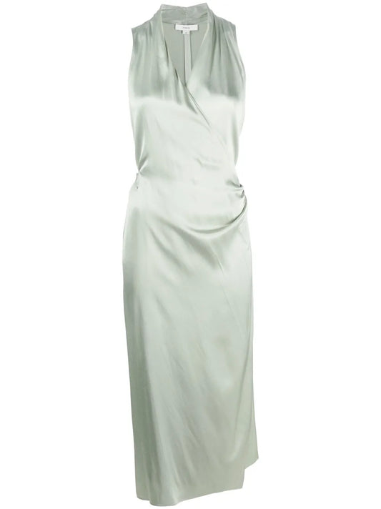 Satin-Finish V-Neck Wrap Dress