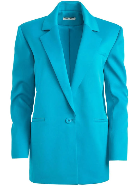 Shan Padded-Shoulder Rolled-Sleeve Blazer