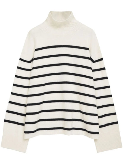 Horizontal Stripes Funnel-Neck Jumper
