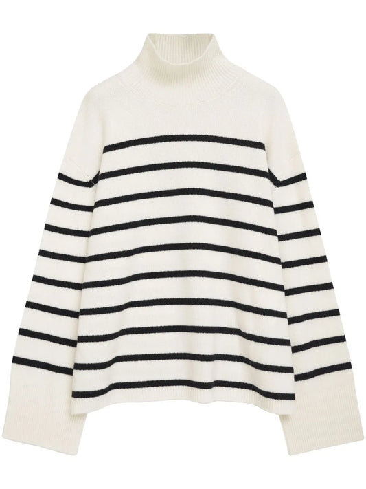 Horizontal Stripes Funnel-Neck Jumper