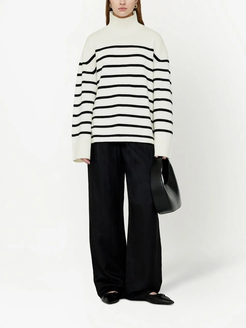 Horizontal Stripes Funnel-Neck Jumper