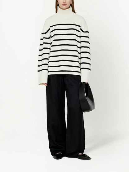 Horizontal Stripes Funnel-Neck Jumper