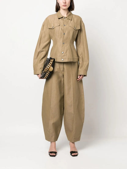 Fitted-Waist Button-Up Jacket