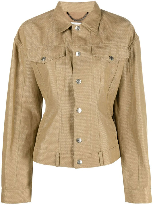 Fitted-Waist Button-Up Jacket