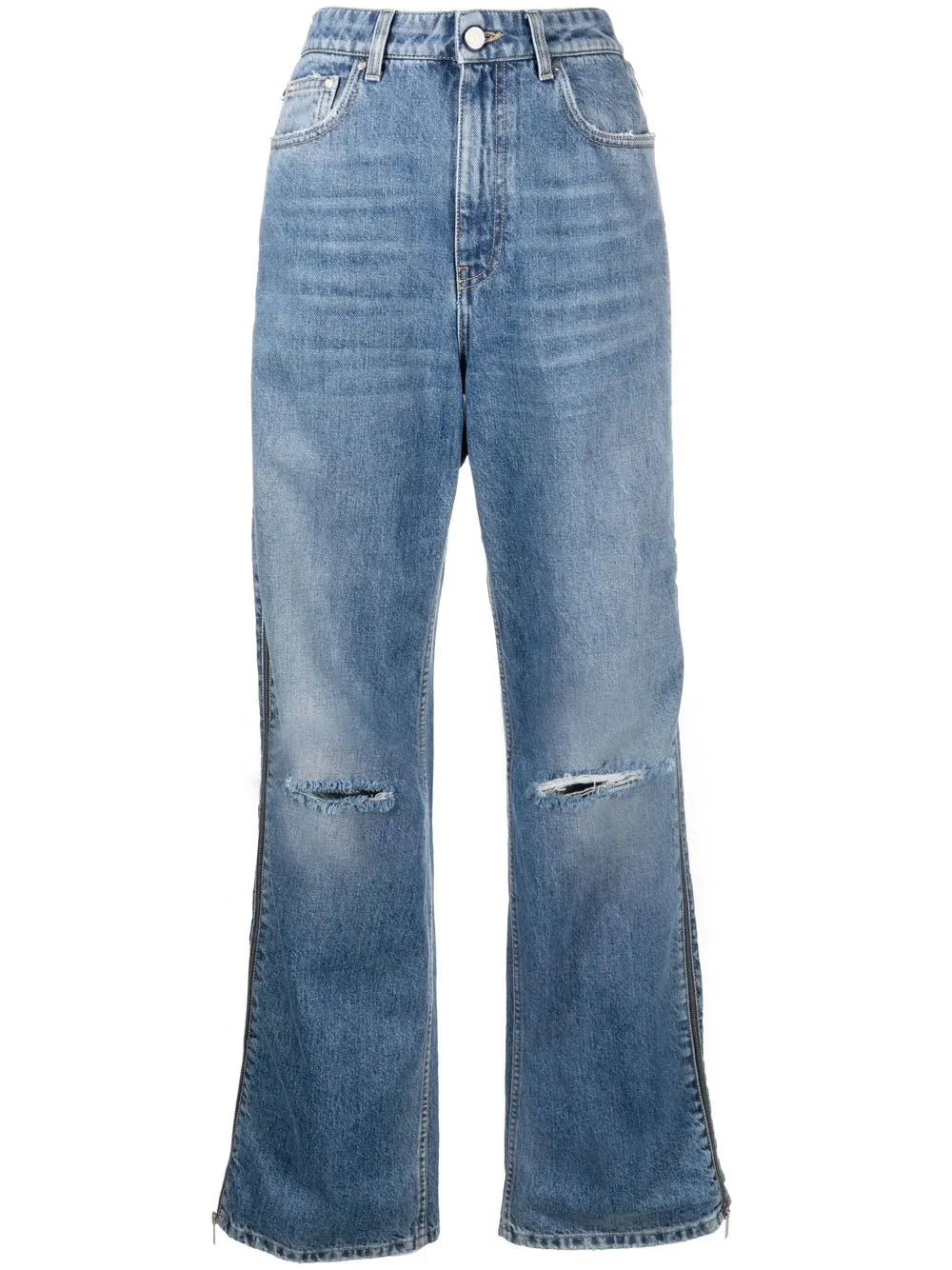 Zip-Detail Straight-Leg Jeans