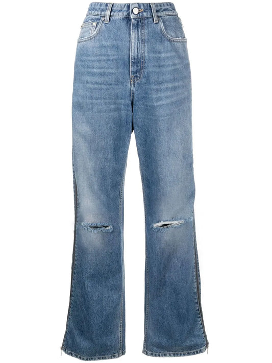 Zip-Detail Straight-Leg Jeans