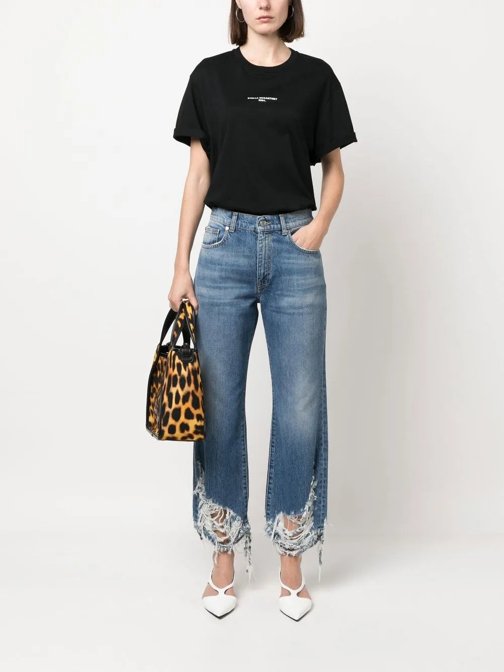 Distressed-Effect Straight-Leg Jeans