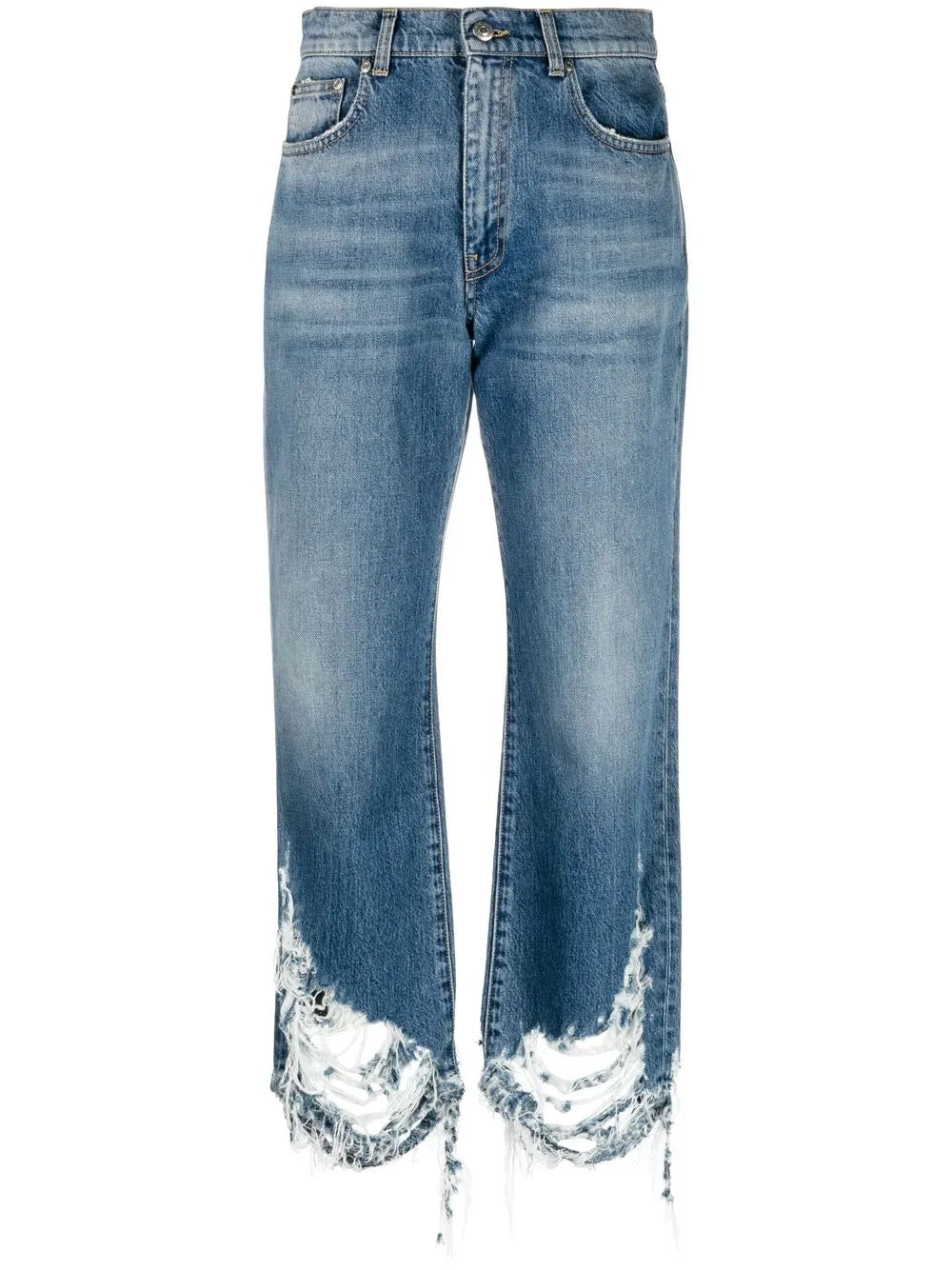Distressed-Effect Straight-Leg Jeans