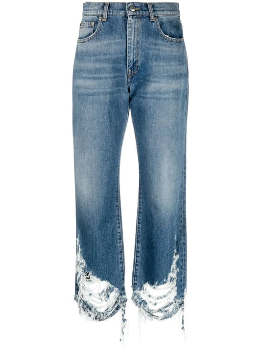 Distressed-Effect Straight-Leg Jeans
