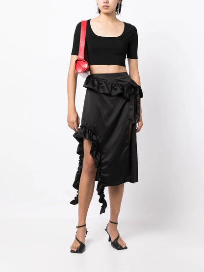 Ruffle-Trim Midi Skirt