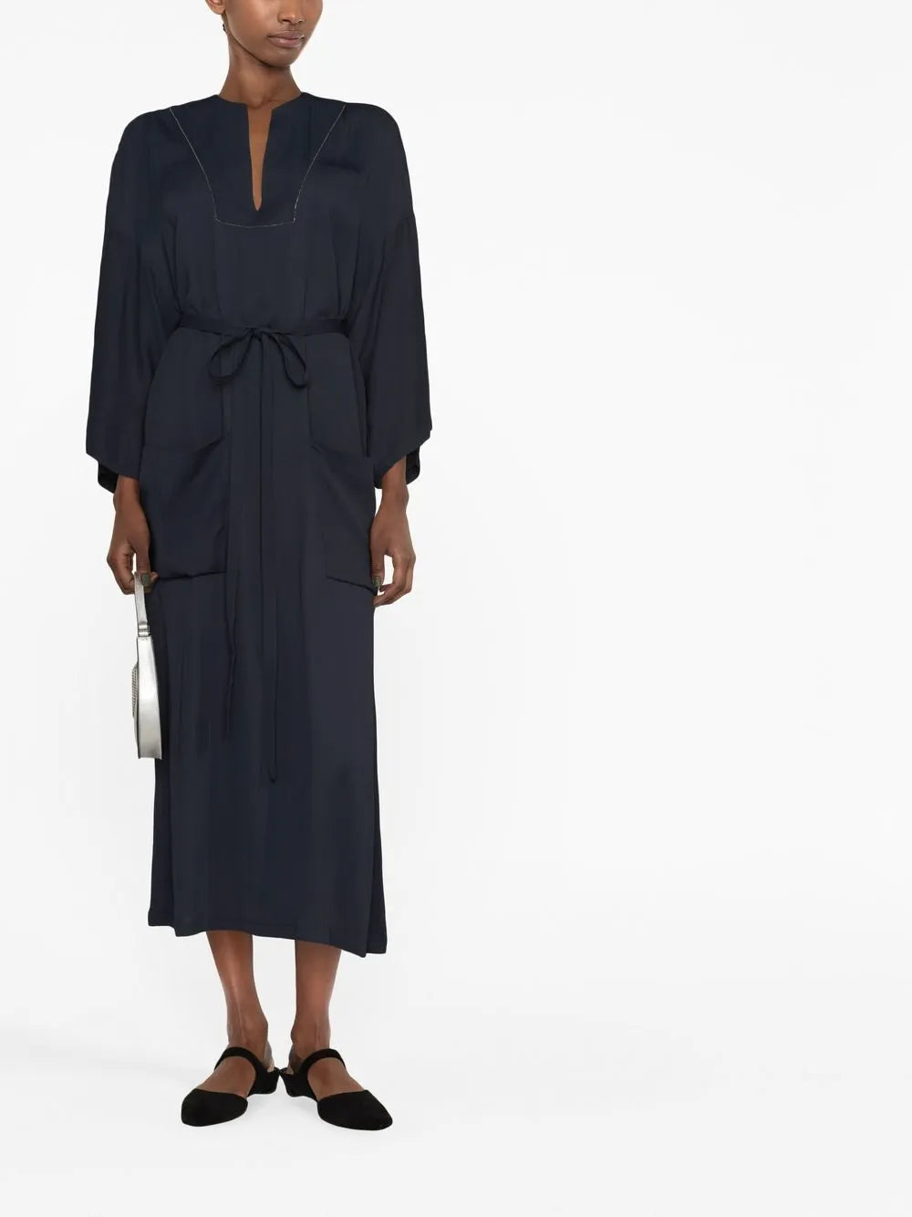 Belted Long-Sleeved Midi Dress
