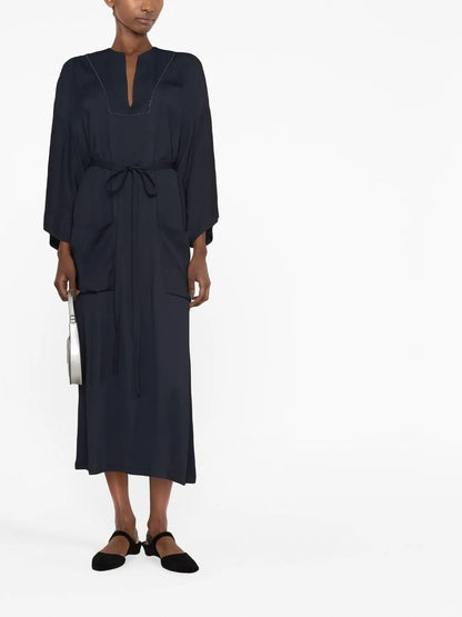 Belted Long-Sleeved Midi Dress